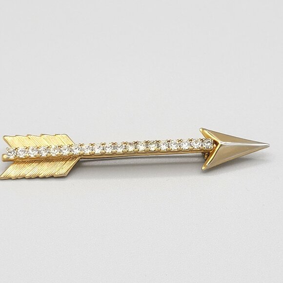 Gold Tone Cupids Arrow Brooch Pin White Rhinestones Prong Set Vintage 3 Inches - Picture 3 of 6